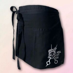 “I Will Cut You”, Retro, Upcycled, Hairdresser Theme, Mini Waist Apron